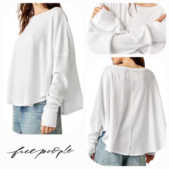 EUC Free People Oversized Microphone Drop Thermal XS 0-2 Ivory Slouchy Lagenlook - Picture 1 of 13